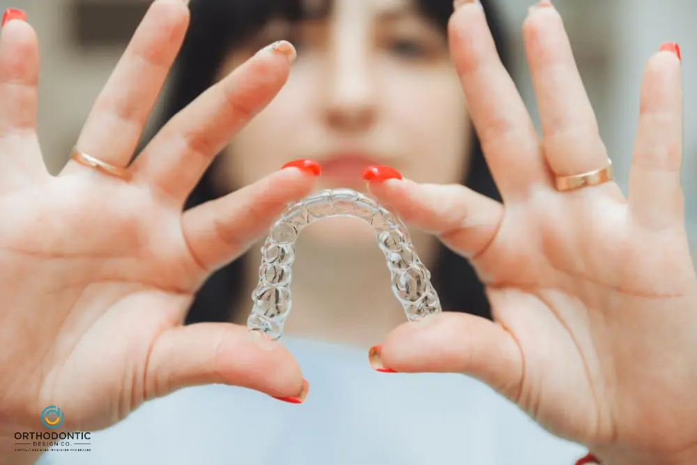 Close-up of a person holding a invisalign with both hands, happy with Invisalign Clear Aligners service at Orthodontic Design Co in Huntsville, AL